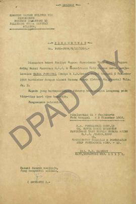Surat dari Komando Daerah Militer VII Diponegoro Resimen Infantri-13 pelaksanaan kuasa darurat Mi...