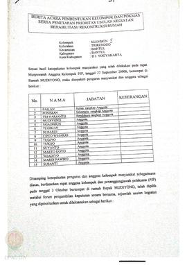 Berita Acara Pembentukan Kelompok dan Pengurus Pokmas dan Penetapan Prioritas Usulan Kegiatan Reh...