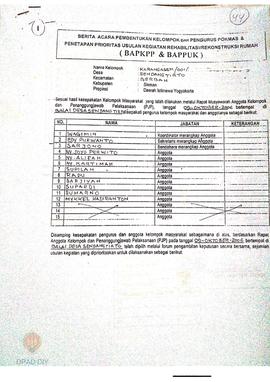 Berita Acara Pembentukan Kelompok dan Pengurus Pokmas dan Penetapan Prioritas Usulan Kegiatan Reh...