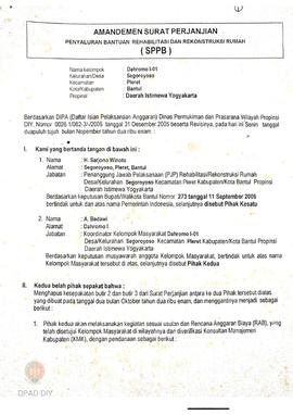 Amandemen Surat Perjanjian Penyaluran Bantuan Rehabilitasi dan Rekonstruksi Rumah (SPPB),  Nama K...