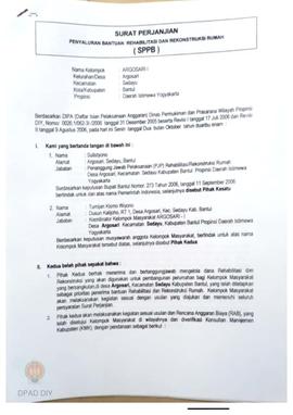 Surat Perjanjian Penyaluran Bantuan Rehabilitasi dan Rekonstruksi Rumah (SPPB), Nama Kelompok Mas...