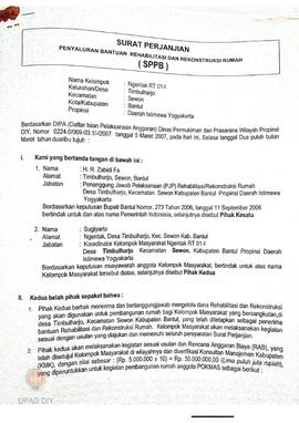 Surat Perjanjian Penyaluran Bantuan Rehabilitasi dan Rekonstruksi Rumah (SPPB),  Nama Kelompok Ng...