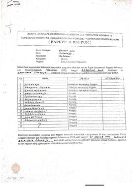 Berita Acara Pembentukan Kelompok dan Pengurus Pokmas dan Penetapan Prioritas Usulan Kegiatan Reh...