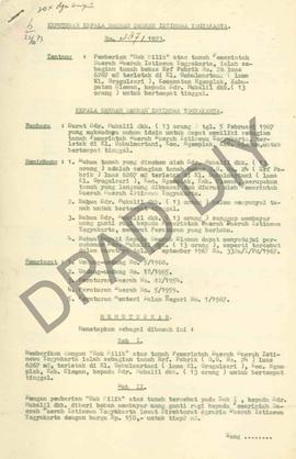 Surat Keputusan Kepala Daerah DIY, no. 387/1973 tanggal 20 Oktober 1973 tentang pemberian Hak Mil...