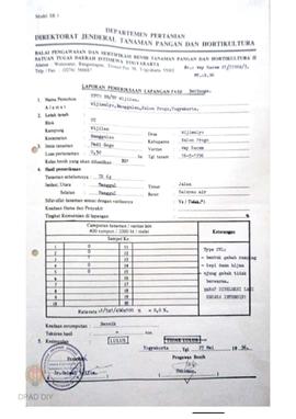 Laporan Hasil pemeriksaan lapangan fase berbunga BPSB II Jateng dan DIY jenis tanaman padi GOGO V...