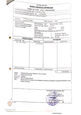 Surat Perintah Pencairan Dana kepada Kelompok Masyarakat Kabupaten Sleman untuk Belanja Lain-lain...