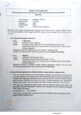 Surat Perjanjian Penyaluran Bantuan Rehabilitasi dan Rekonstruksi Rumah (SPPB), Nama Kelompok Mas...