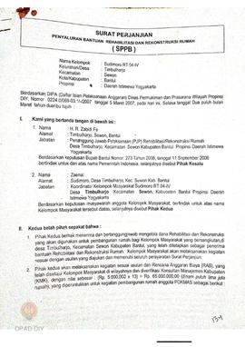 Surat Perjanjian Penyaluran Bantuan Rehabilitasi dan Rekonstruksi Rumah (SPPB),  Nama Kelompok Su...