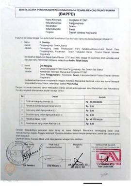 Berita Acara Penarikan/Penggunaan Dana Rehabilitasi/Rekonstruksi Rumah (BAPPD) Rusak Berat, Nama ...