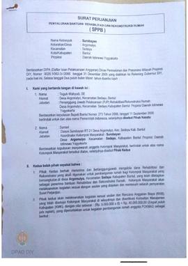 Surat Perjanjian Penyaluran Bantuan Rehabilitasi dan Rekonstruksi Rumah (SPPB) Rusak Berat, Nama ...