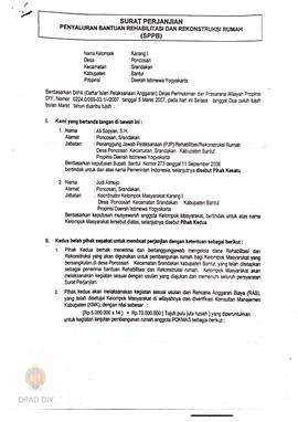 Surat Perjanjian Penyaluran Bantuan Rehabilitasi dan Rekonstruksi Rumah (SPPB),  Nama Kelompok Ma...