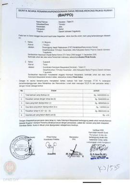 Berita Acara Penarikan/Penggunaan Dana Rehabilitasi/Rekonstruksi Rumah (BAPPD) Rusak Berat, Nama ...