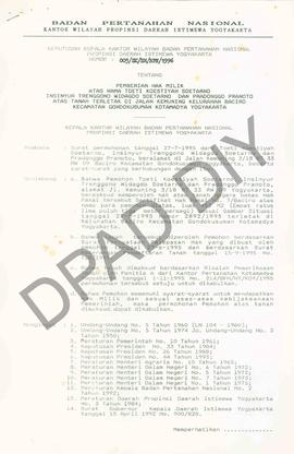 Surat Keputusan Kepala   Kantor Wilayah BPN Provinsiinsi DIY                  No : 005/SK/HM/BPN/...