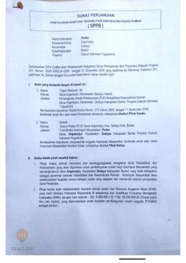 Surat Perjanjian Penyaluran Bantuan Rehabilitasi dan Rekonstruksi Rumah (SPPB) Rusak Berat, Nama ...