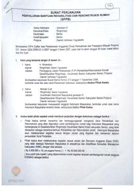 Surat Perjanjian Penyaluran Bantuan Rehabilitasi dan Rekonstruksi Rumah (SPPB), Nama Kelompok Mas...