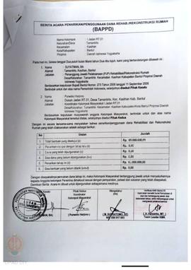 Berita Acara Penarikan/Penggunaan Dana Rehabilitasi/Rekonstruksi Rumah (BAPPD) Rusak Berat, Nama ...