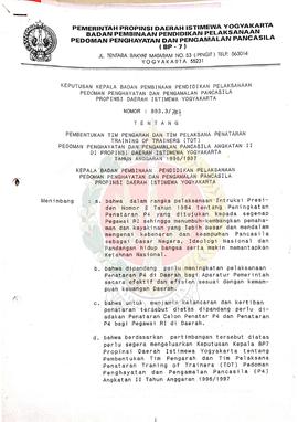 Berkas Keputusan Kepala BP-7 Daerah Istimewa Yogyakarta Nomor: 893.3/787 tentang Pembentukan Tim ...