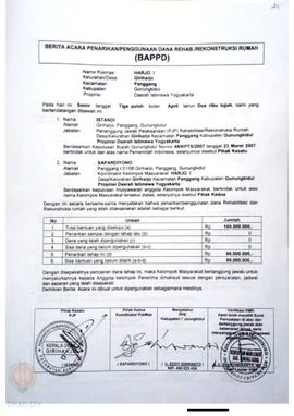 Berita Acara Penarikan/Penggunaan Dana Rehabilitasi/Rekonstruksi Rumah (BAPPD) Rusak Berat, Nama ...