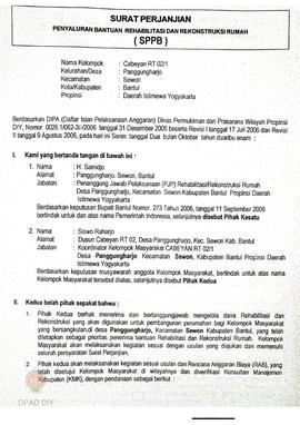 Surat Perjanjian Penyaluran Bantuan Rehabilitasi dan Rekonstruksi Rumah (SPPB),  Nama Kelompok Ca...