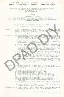 Surat Keputusan Kepala   Kantor Wilayah BPN Provinsiinsi DIY                No : 024/SK/HM/BPN/19...