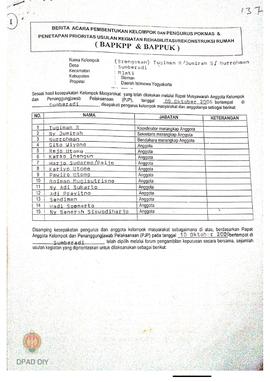 Berita Acara Pembentukan Kelompok dan Pengurus Pokmas dan Penetapan Prioritas Usulan Kegiatan Reh...