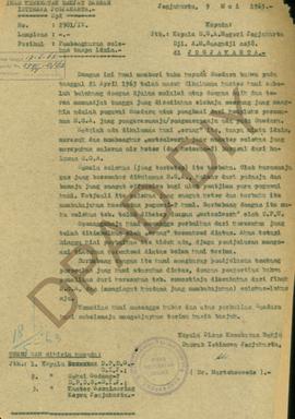 Surat dari Dinas Kesehatan Rakyat DIY kepada Kepala SGA Negeri Jogjakarta tentang pembongkaran Se...