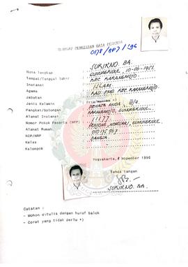 Blangko Pengisian Data Peserta dan Daftar Riwayat Hidup Peserta Penataran Pemantapan Persiapan Pe...