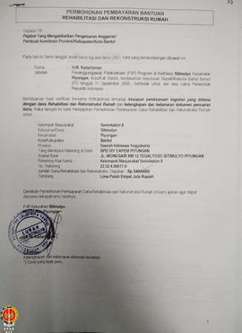 Berkas Laporan Kemajuan Penggunaan Dana Pekerjaan Rehabilitasi dan Rekonstruksi rumah Kelompok Ma...