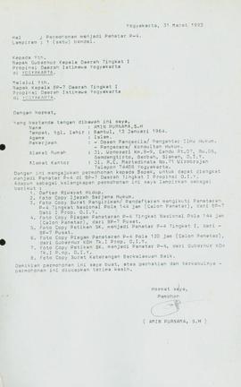 Surat dari Amin Purnama, S.H. Kepada Gubernur Kepala Daerah Tingkat I Provinsi Daerah Istimewa Yo...