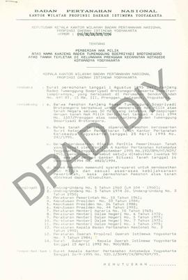 Surat Keputusan Kepala   Kantor Wilayah BPN Provinsiinsi DIY                     No : 016/SK/HM/B...