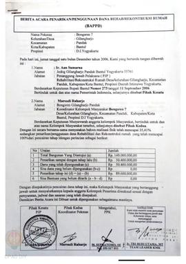 Berita Acara Penarikan/Penggunaan Dana Rehabilitasi/Rekonstruksi Rumah (BAPPD) Rusak Berat, Nama ...