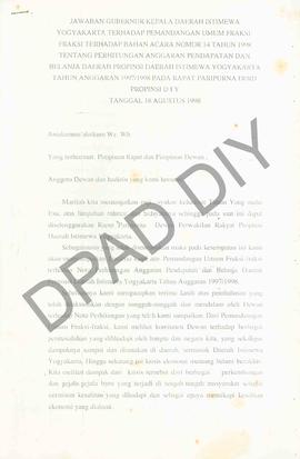 Jawaban Gubernur Kepala  Daerah Istimewa Yogyakarta terhadap Pemandangan  Umum Fraksi-fraksi terh...