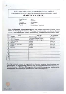 Berita Acara Pembentukan Kelompok dan Pengurus Kelompok Masyarakat dan Penetapan Prioritas Usulan...