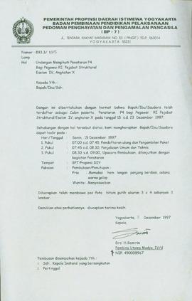 Surat dari Kepala  Badan Pembina Pendidikan Pelaksanaan Pedoman Penghayatan dan Pengamalan Pancas...