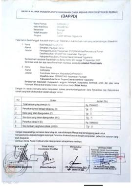 Berita Acara Penarikan/Penggunaan Dana Rehabilitasi/Rekonstruksi Rumah (BAPPD) Rusak Sedang, Nama...