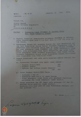 Surat Menteri Muda Urusan Perumahan Rakyat Nomor: UM.01.01   perihal ketentuan pembagian rumah Pe...