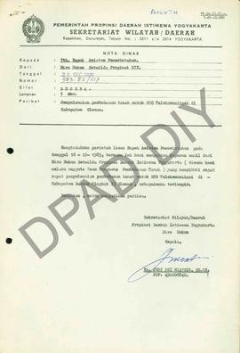Surat dari Biro Hukum kpd. Asisten Pemerintahan ttg. Penyelesaian pembebasan tanah untuk STO tele...