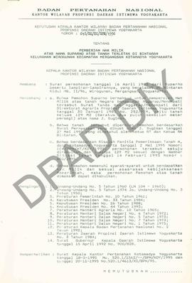 Surat Keputusan Kepala   Kantor Wilayah BPN Provinsiinsi DIY                 No : 018/SK/HM/BPN/1...