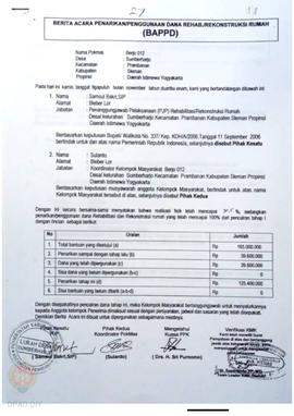 Berita Acara Penarikan / Penggunaan dana Rehab / Rekonsiliasi Rumah ( BAPPD ) untuk Rumah Rusak B...