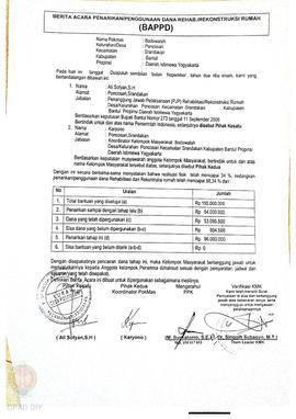 Berita Acara Penarikan/Penggunaan Dana Rehabilitasi/Rekonstruksi Rumah (BAPPD) Rusak Berat, Nama ...