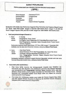 Surat Perjanjian Penyaluran Bantuan Rehabilitasi dan Rekonstruksi Rumah (SPPB),  Nama Kelompok Pe...