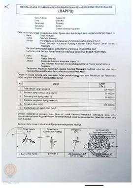 Berita Acara Penarikan/Penggunaan Dana Rehabilitasi/Rekonstruksi Rumah (BAPPD) Rusak Berat, Nama ...