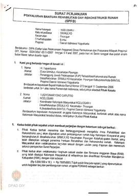 Surat Perjanjian Penyaluran Bantuan Rehabilitasi dan Rekonstruksi Rumah (SPPB) Nama Kelompok Masy...