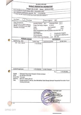 Surat Perintah Pencairan Dana kepada Kelompok Masyarakat Kabupaten Sleman untuk Belanja Lain-lain...