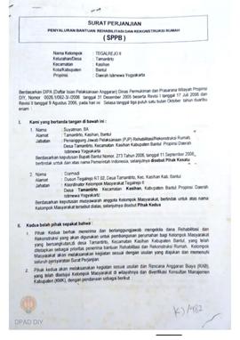 Surat Perjanjian Penyaluran Bantuan Rehabilitasi dan Rekonstruksi Rumah (SPPB), Nama Kelompok Teg...
