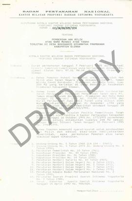 Surat Keputusan Kepala   Kantor Wilayah Badan Pertanahan Nasional Provinsi DIY. No : 013 /SK / HM...