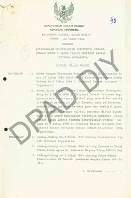 SK Mendagri No.  66 tahun 1984 tentang Pelaksanaan Pembentukan sepenuhnya Undang-Undang No.  5 ta...