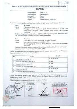 Berita Acara Penarikan/Penggunaan Dana Rehabilitasi/Rekonstruksi Rumah (BAPPD) Rusak Sedang, Nama...