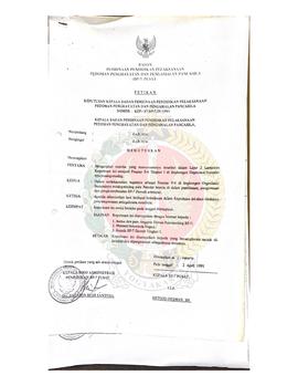 Petikan Surat Keputusan Kepala BP-7 Pusat Nomor KEP-37/BP-7/IV/1991 tentang pengangkatan menjadi ...
