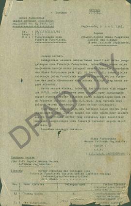 Surat dari Dinas Perburuhan DIY Nomor : Dp/1187/III/i/61 kepada Kepala Dinas Pengairan Jalan dan ...